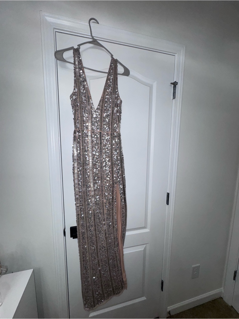 Sequin Embellished V-Neck Wedding Dress in Blush UK 10, US 6